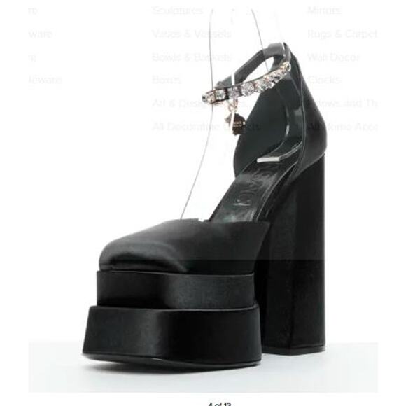 Versace Aevitas Medusa Satin Leather Crystal Charm Double Platform Sandals Sz 37 - Picture 5 of 16